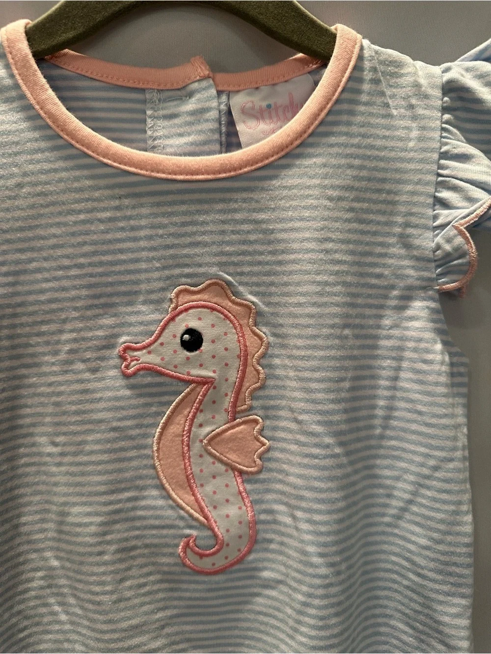 Baby Girls Blue & Pink Seahorse Romper with Matching Bow